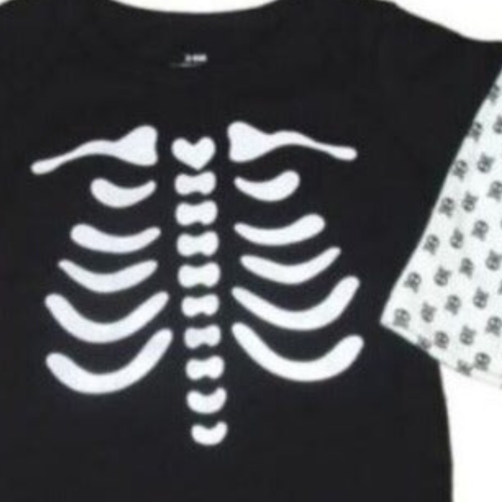 Halloween Skeleton Bodysuit Bones Boys Girls Tee T Shirt Top Skull Kids